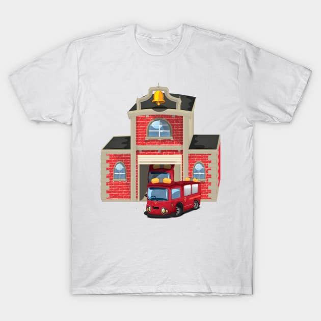 Fire truck and fire house T-Shirt by nickemporium1